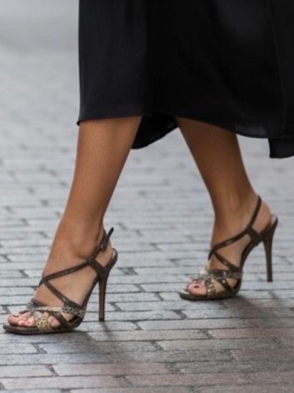 Women's Brown Strappy High Heel Sandals with Crisscross Straps